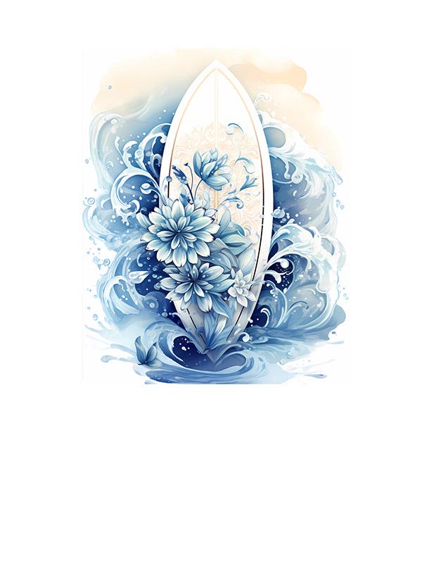 16x20 Blue Floral Surf Board Coastal Wall Art Canvas Print