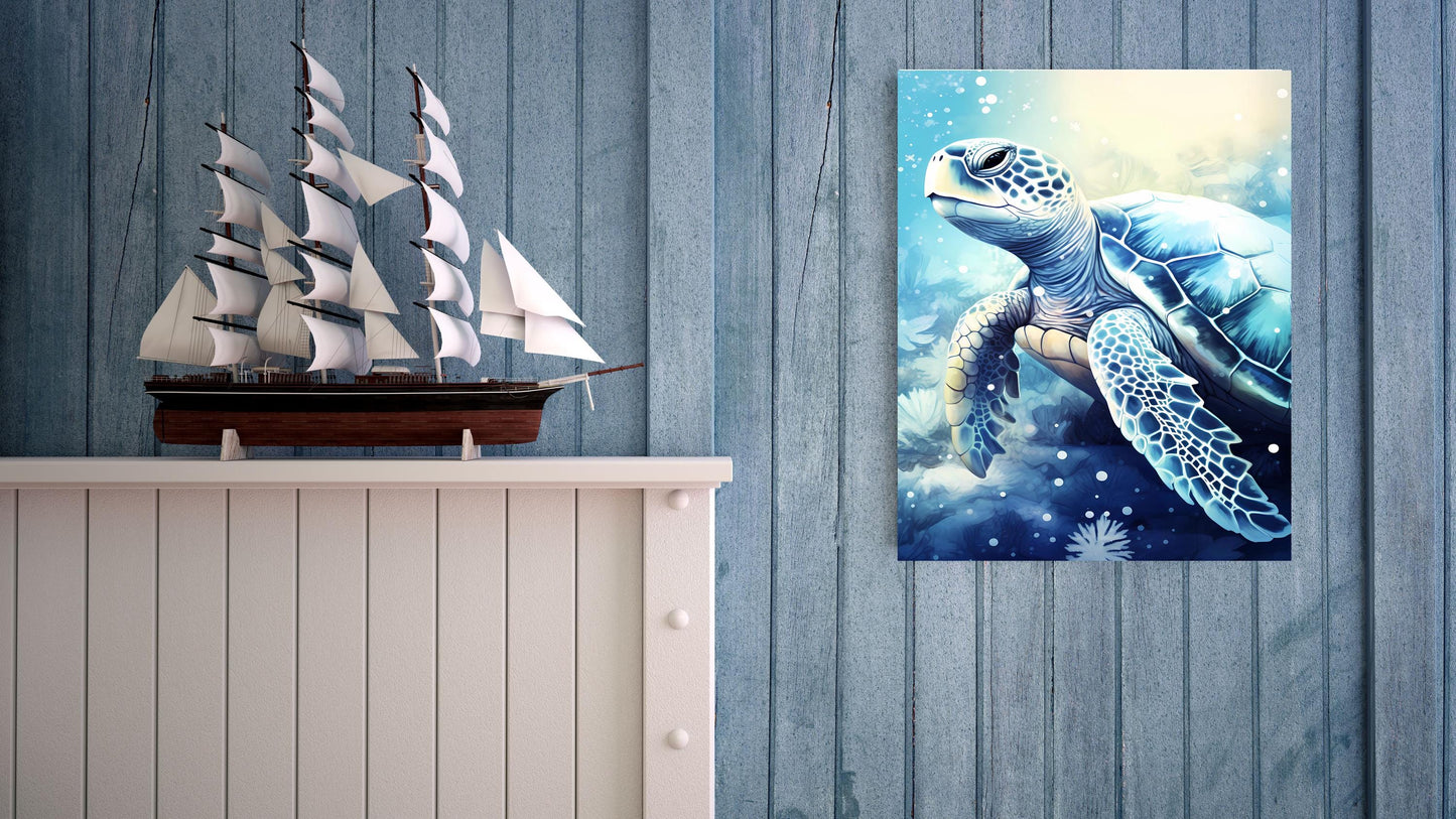 16x20 Blue Sea Turtle Coastal Wall Art Canvas Print