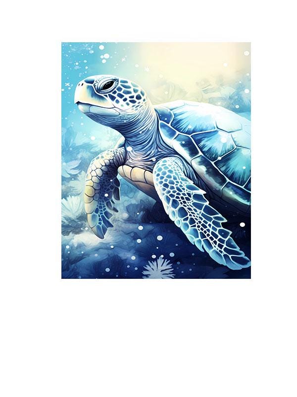 16x20 Blue Sea Turtle Coastal Wall Art Canvas Print