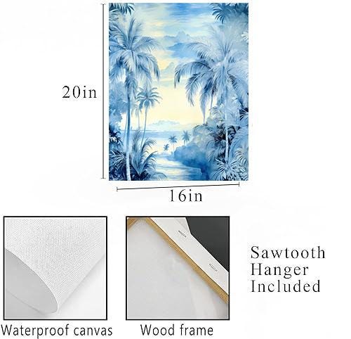 16x20 Blue Tropical Palms Coastal Wall Art Canvas Print