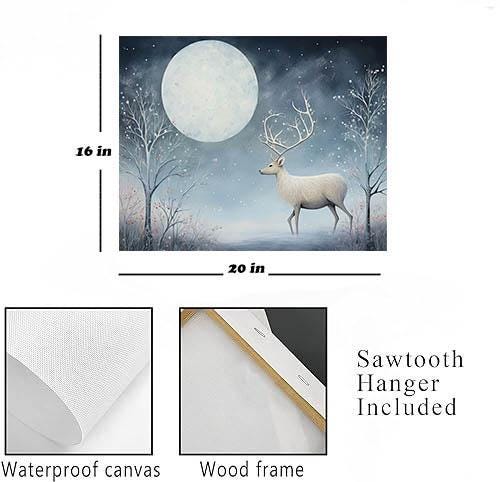 20x16 Christmas White Winter Deer Wall Art Canvas Print