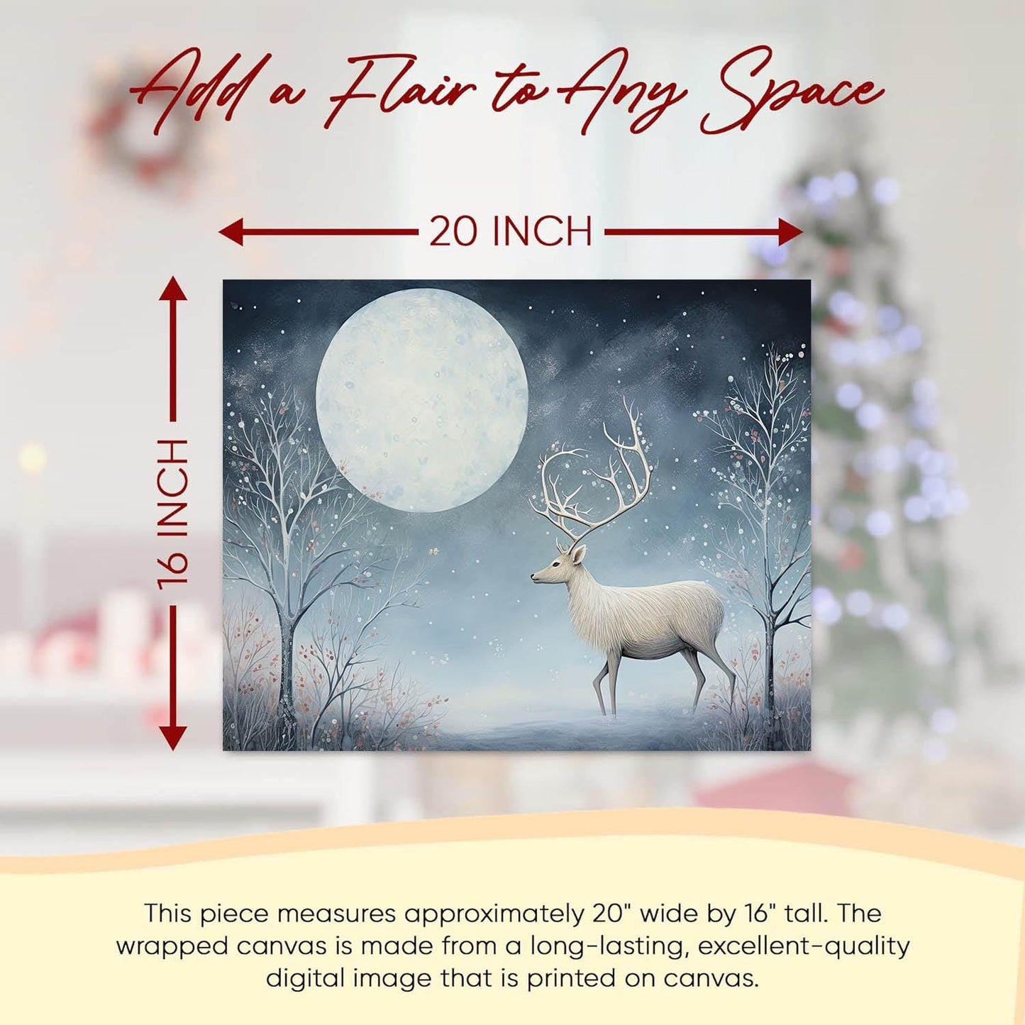 20x16 Christmas White Winter Deer Wall Art Canvas Print