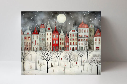 20x16 Minimalist Christmas Village Wall Art Canvas Print