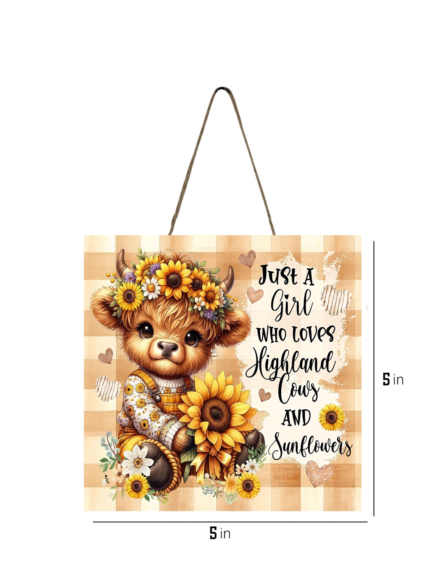 Highland Cow and Sunflowers Hanging Wall Mini Sign Wood Home Decor, Door Hanger, Wreath Sign