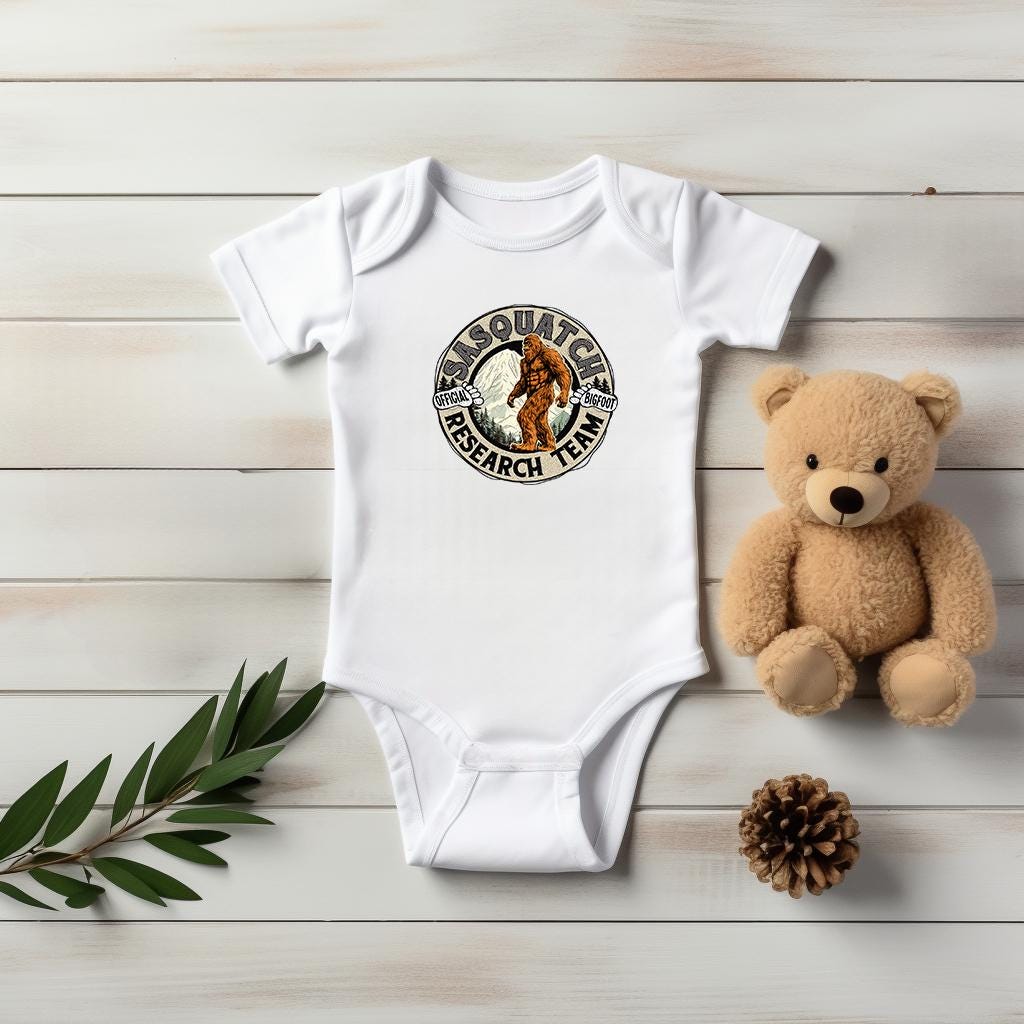 Baby Bodysuit, Sasquatch Research Team One Piece Baby Suit, Baby Gift, Long / Short Sleeve, 0-18 Months size