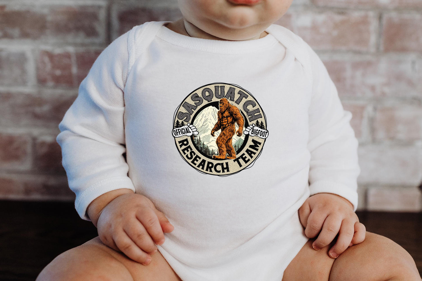 Baby Bodysuit, Sasquatch Research Team One Piece Baby Suit, Baby Gift, Long / Short Sleeve, 0-18 Months size