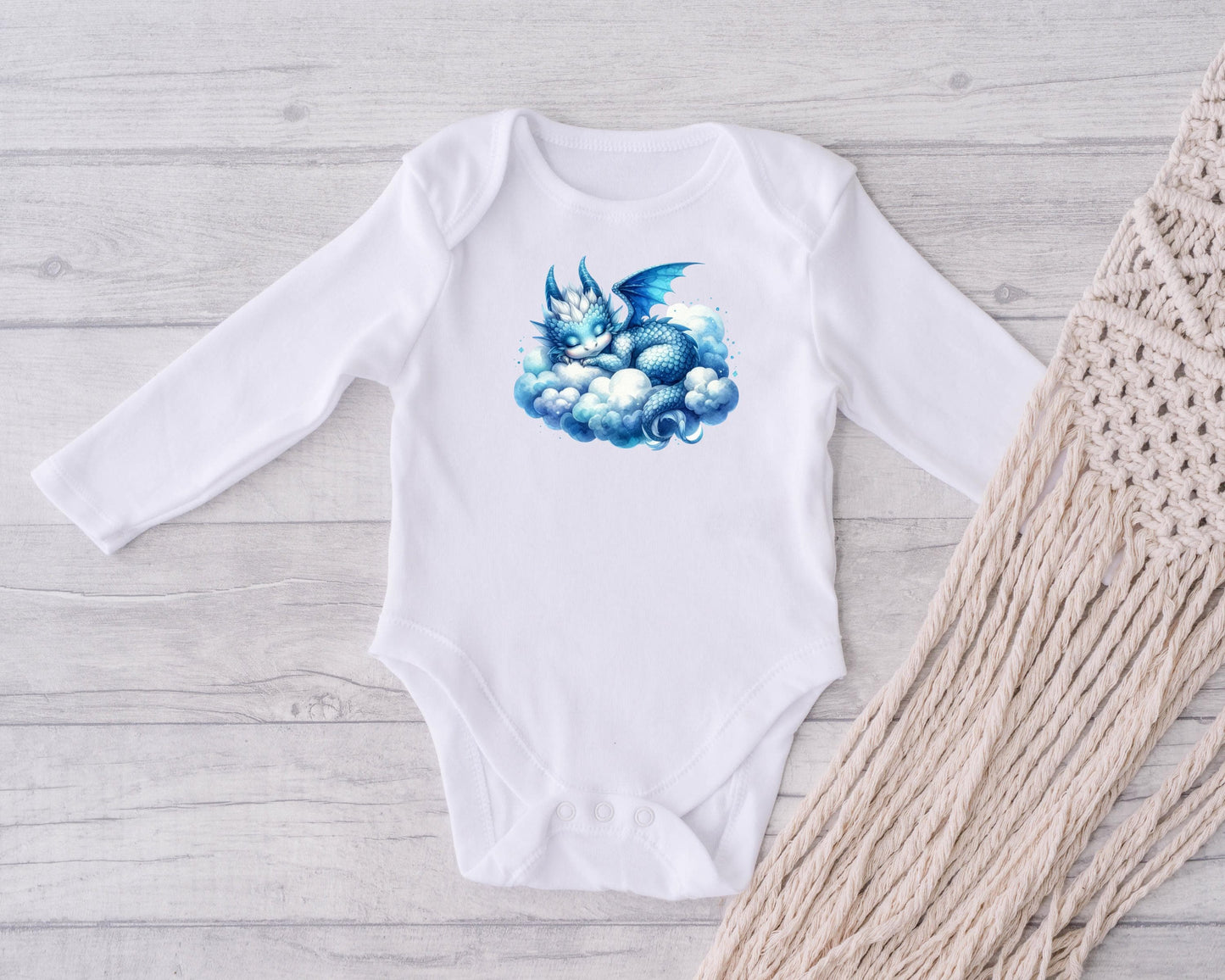 Baby Bodysuit, Sleeping Blue Dragon One Piece Baby Suit, Baby Gift, Long / Short Sleeve, 0-18 Months size