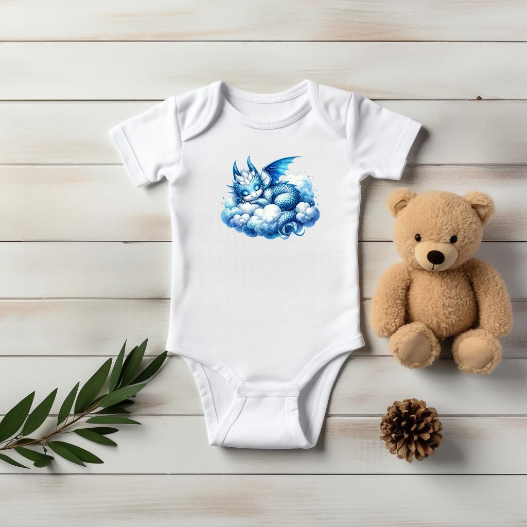 Baby Bodysuit, Sleeping Blue Dragon One Piece Baby Suit, Baby Gift, Long / Short Sleeve, 0-18 Months size