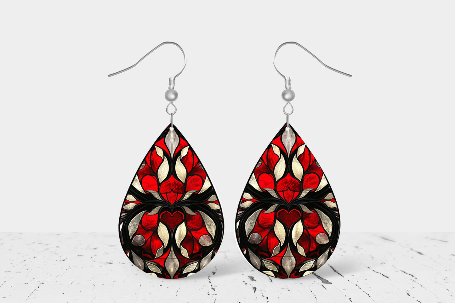 Carmen Red Teardrop Wood Dangle Earrings Hypoallergenic Jewelry