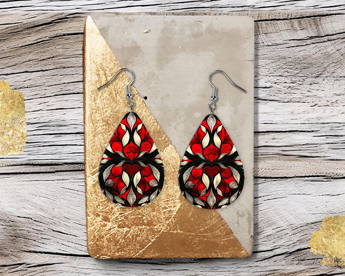 Carmen Red Teardrop Wood Dangle Earrings Hypoallergenic Jewelry