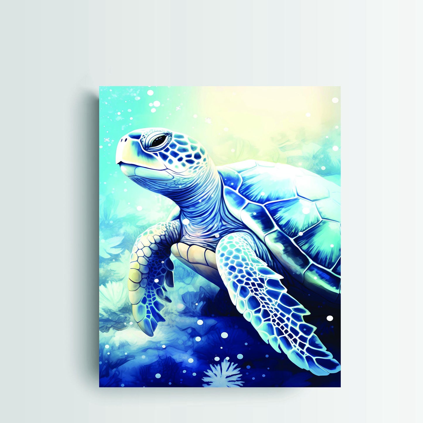 16x20 Blue Sea Turtle Coastal Wall Art Canvas Print