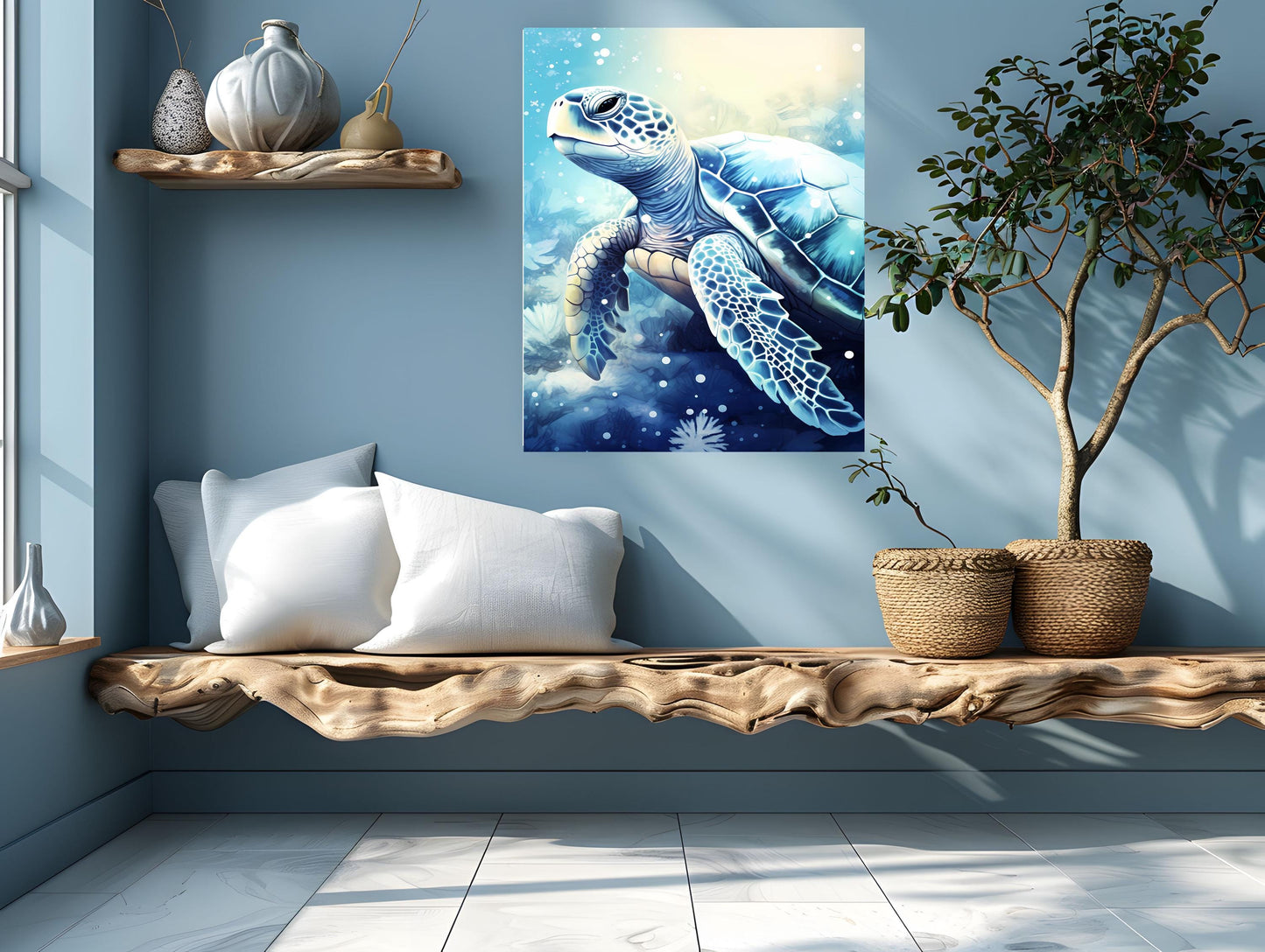 16x20 Blue Sea Turtle Coastal Wall Art Canvas Print