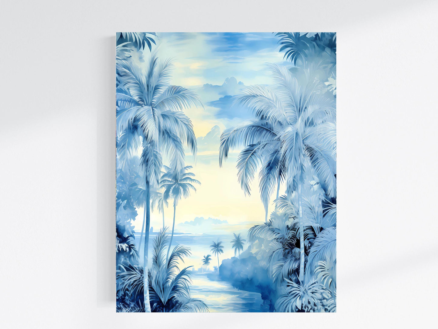 16x20 Blue Tropical Palms Coastal Wall Art Canvas Print