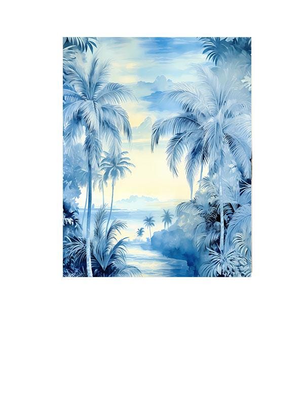 16x20 Blue Tropical Palms Coastal Wall Art Canvas Print