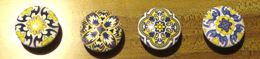 Custom Order Set of 8 Blue and Yellow Medallion Knobs