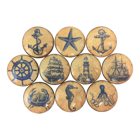 Set of 10 Navy Vintage Nautical Cabinet Knobs