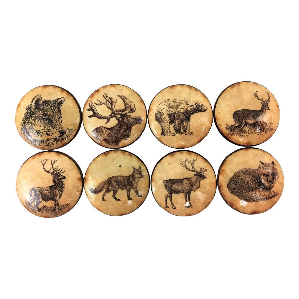 Set of 8 Vintage Woodland Animals Cabinet Knobs