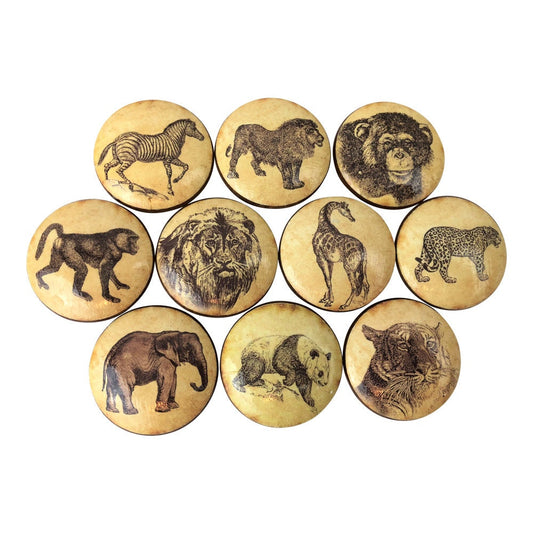 Set of 10 Vintage Safari Animals  Cabinet Knobs