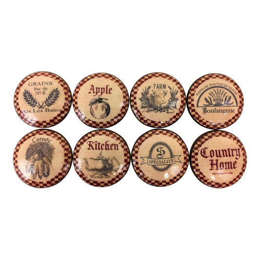 Set of 8 Country Kitchen Print Cabinet Knobs