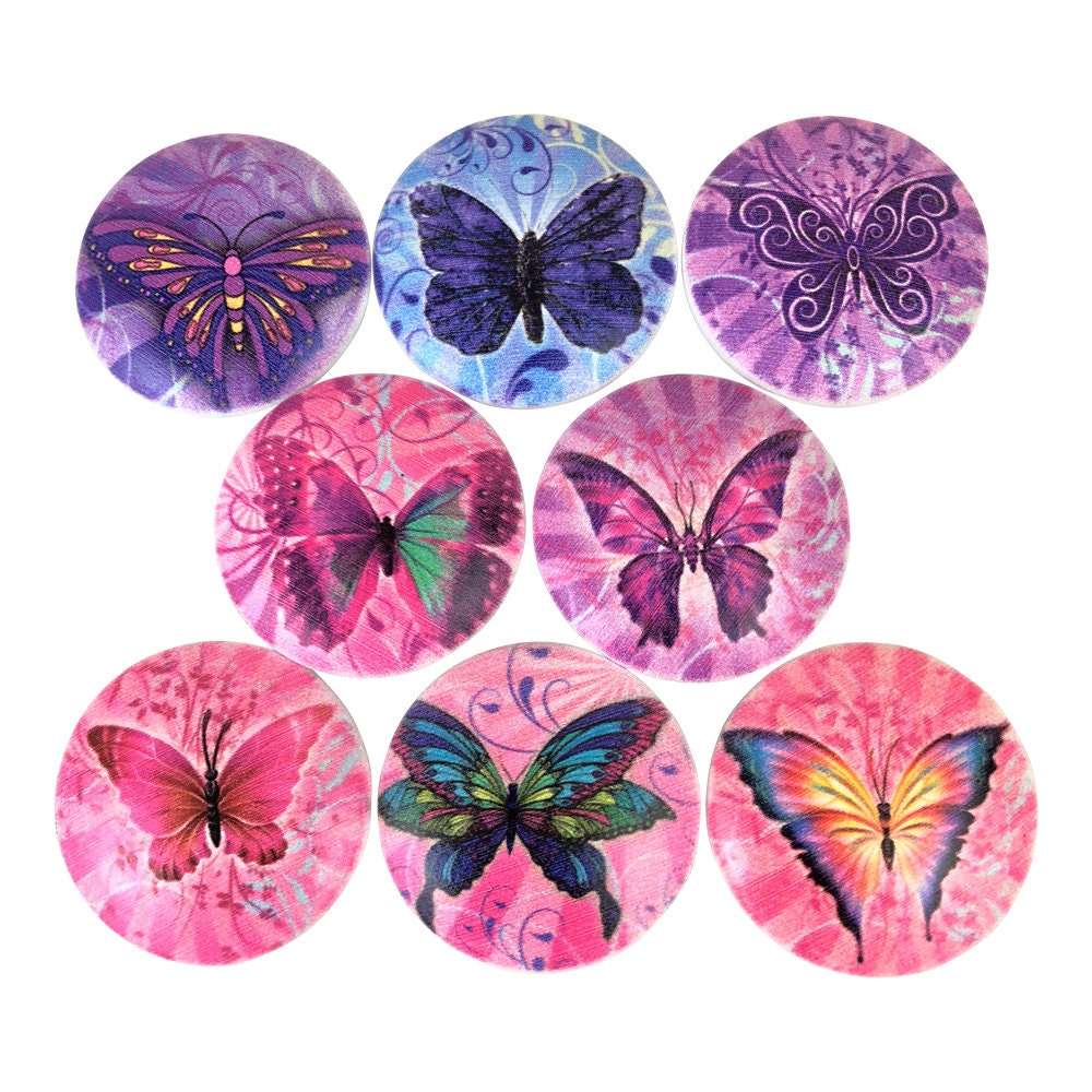 Set of 8 Pink and Purple Butterfly Cabinet Knobs Closeout