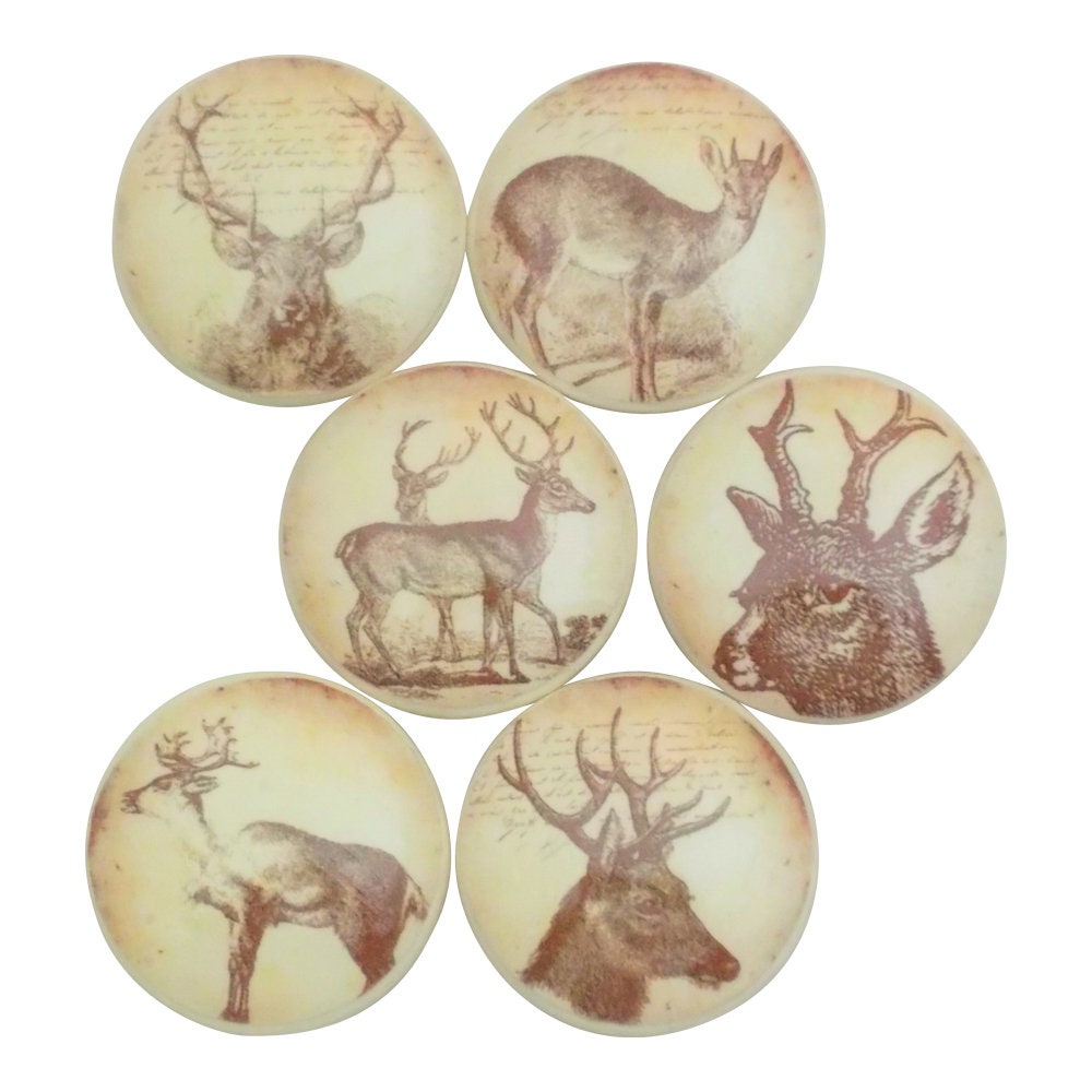 Set of 6 Vintage Stag Deer Cabinet Knobs