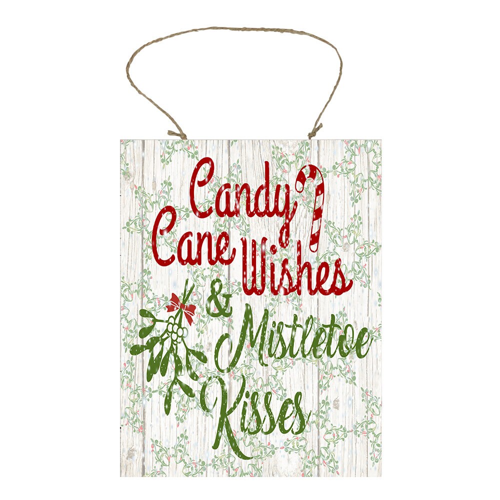 Candy Cane Wishes Mistletoe Kisses Printed Handmade Wood Sign