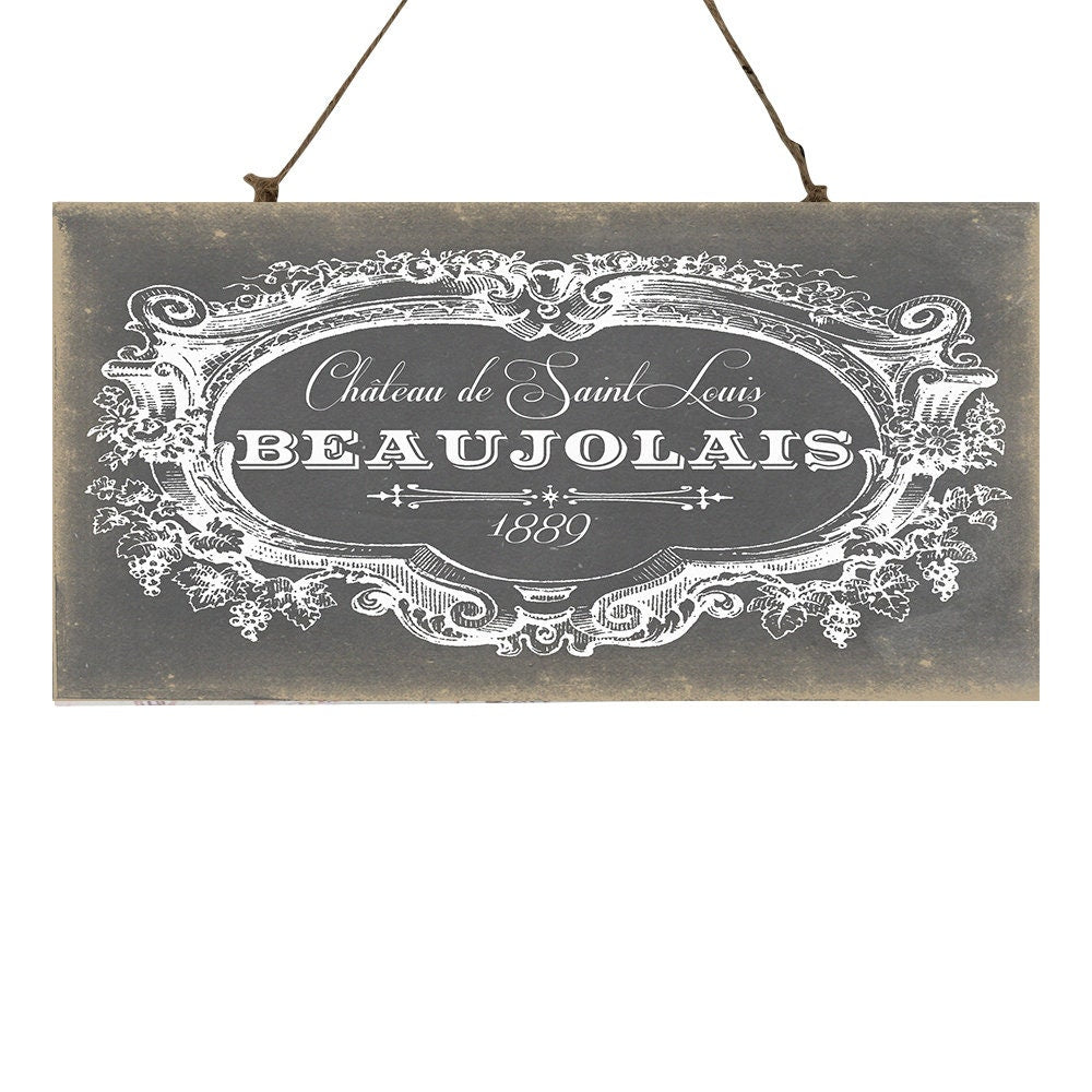 Black and White French Label Printed Handmade Wood Sign