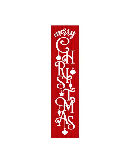 Red and White Merry Christmas Vertical Wood Print Sign