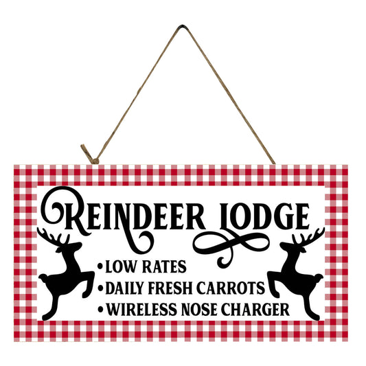 Red Buffalo Check Reindeer Lodge Printed Handmade Wood Sign