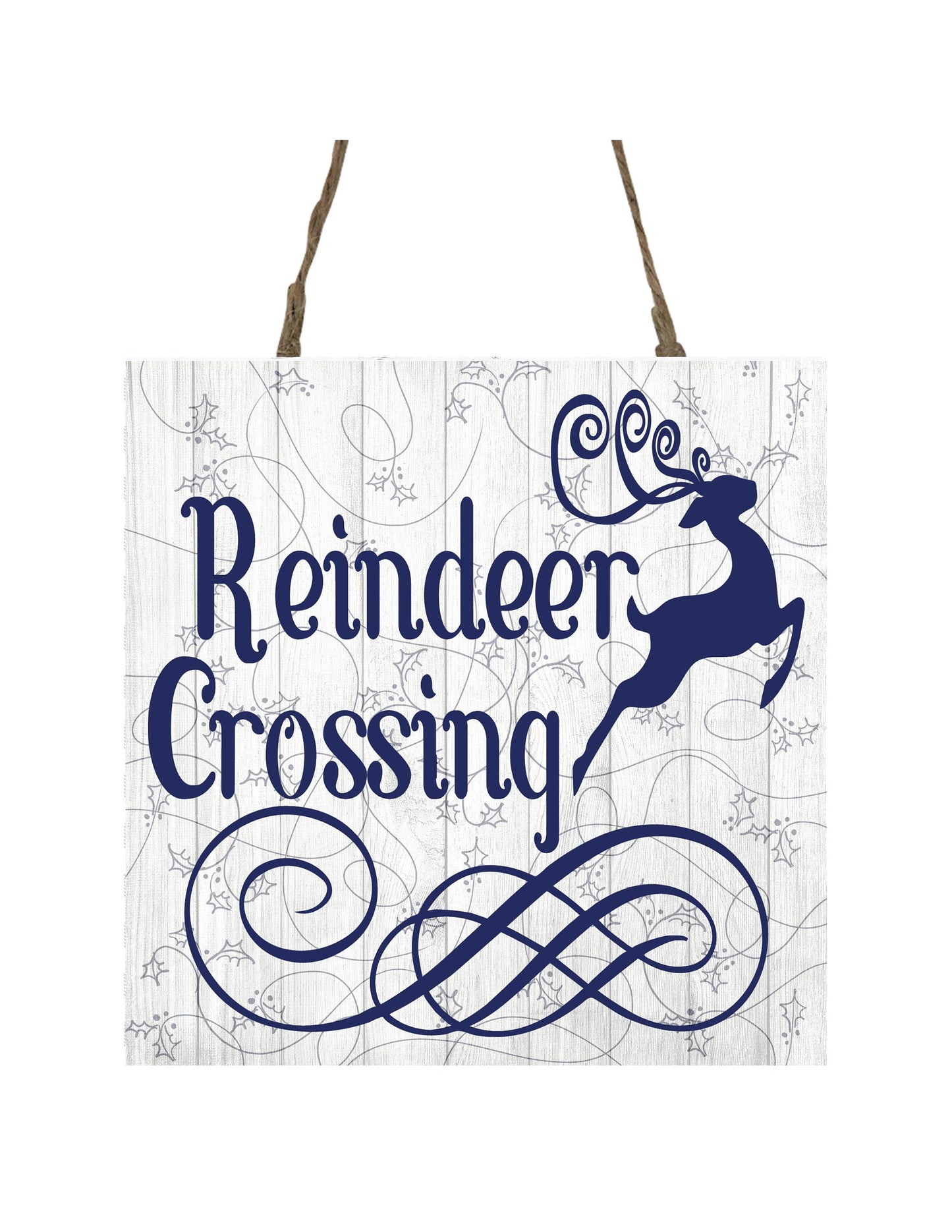 Navy Reindeer Crossing Printed Handmade Wood Christmas Ornament Small Sign