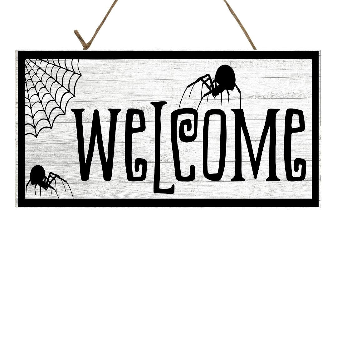 Spider Welcome Halloween Printed Handmade Wood Sign