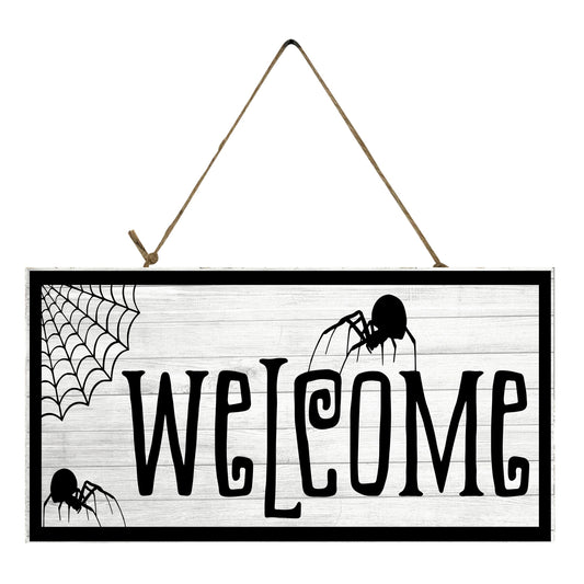 Spider Welcome Halloween Printed Handmade Wood Sign (10" x 5")