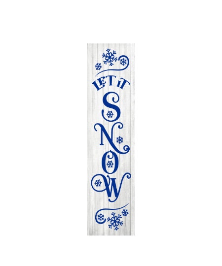 Letrero vertical con estampado de madera azul Let It Snow de 24 pulgadas