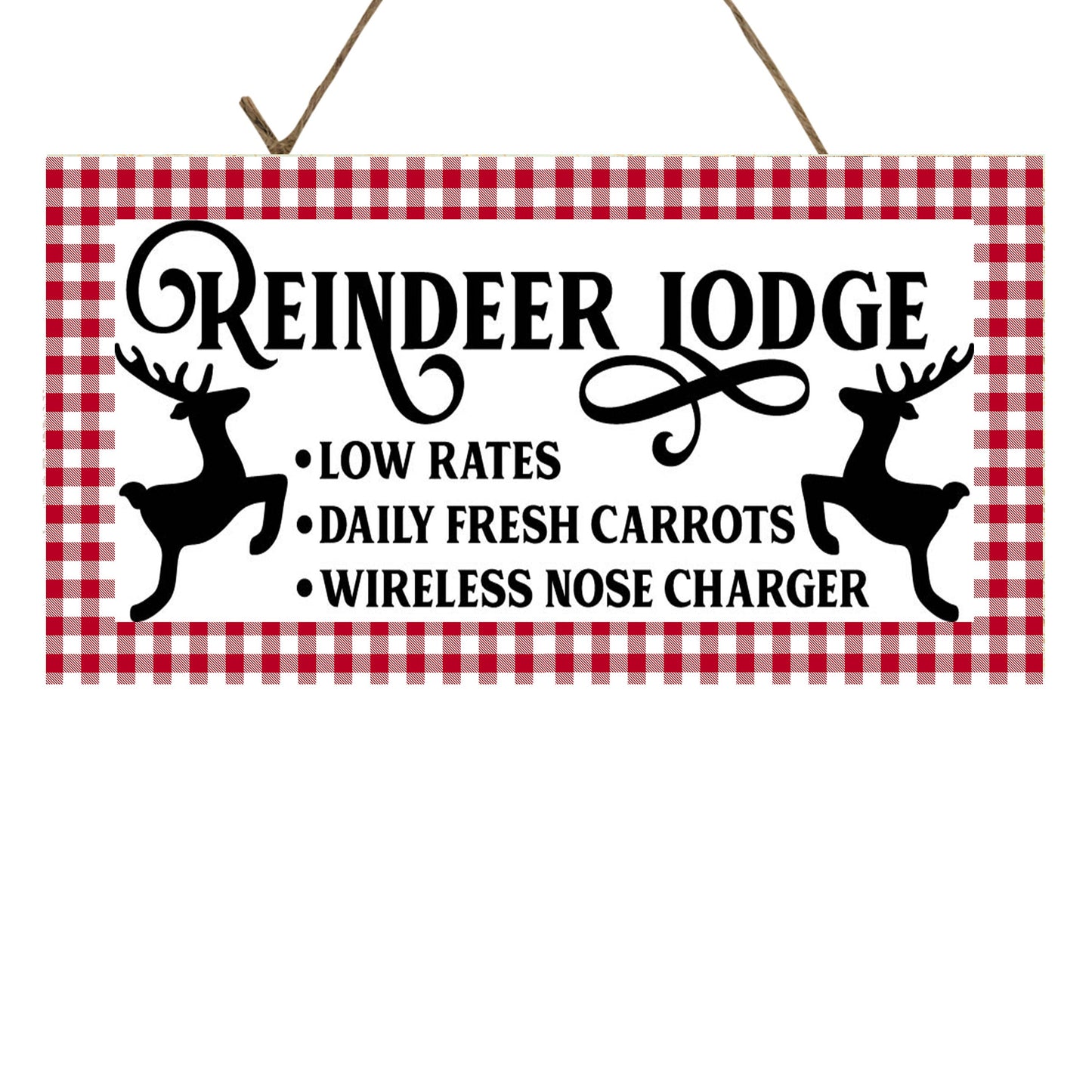 Red Buffalo Check Reindeer Lodge Printed Handmade Wood Sign