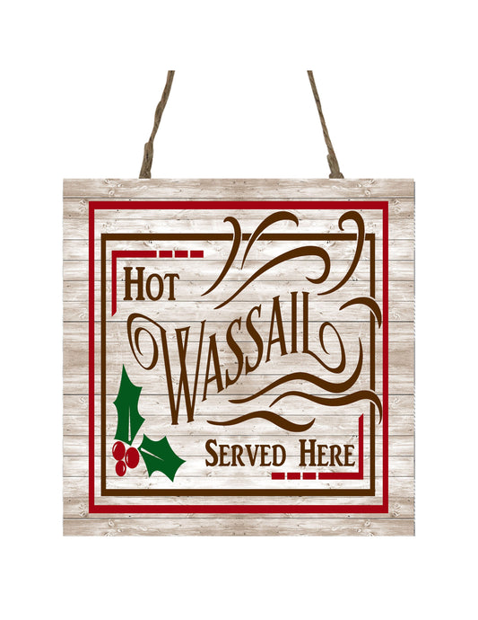 Hot Wassail Served Here Printed Handmade Wood Christmas Ornament Small Sign