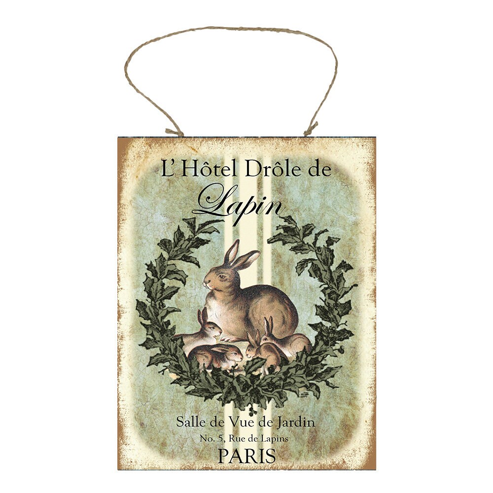 French Bunnies Printed Handmade Wood Sign