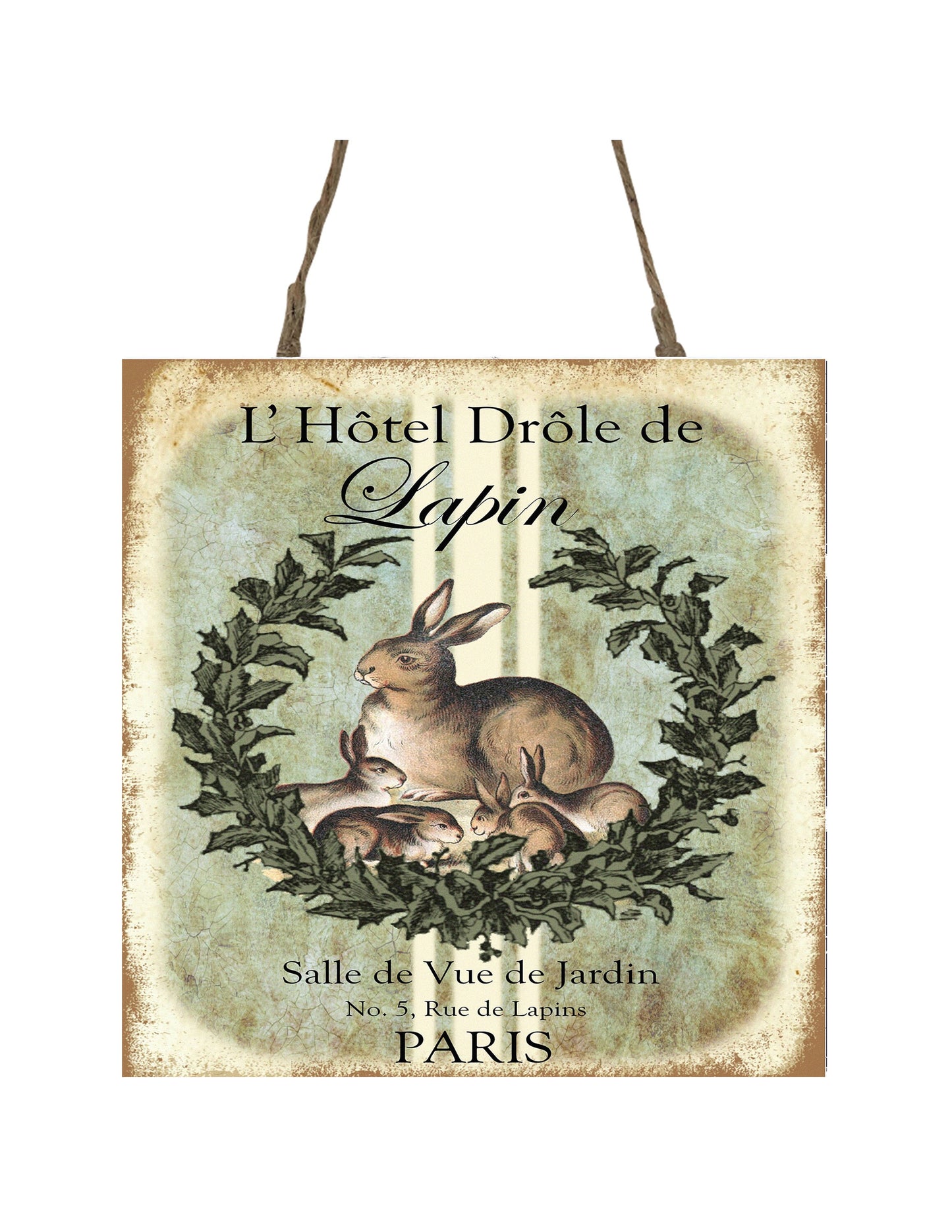 French Bunnies Printed Handmade Wood  Ornament Small Sign