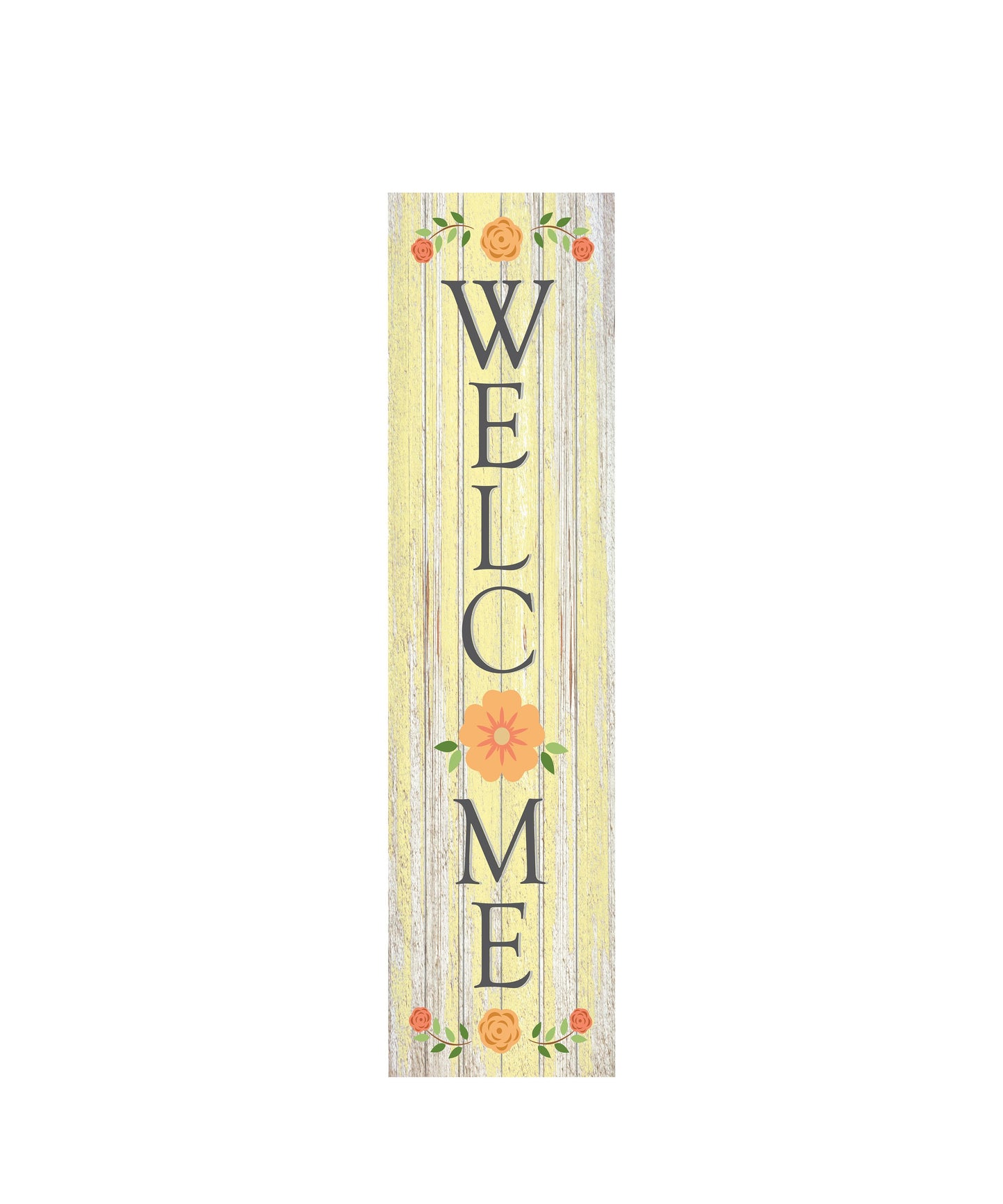 Yellow Floral Welcome Vertical Wood Print Sign