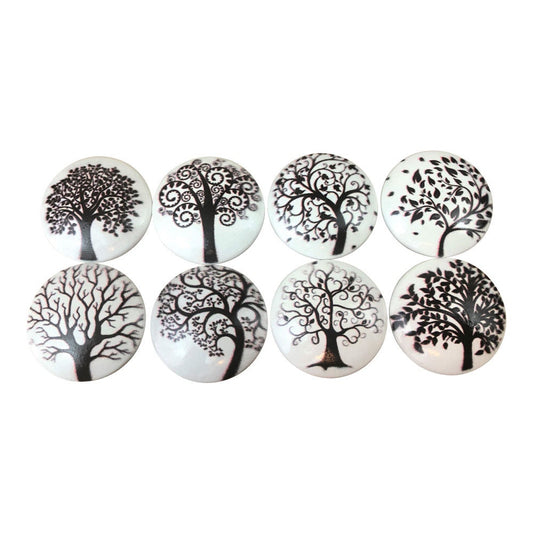 Set of 8 Black and White Trees Cabinet Knobs