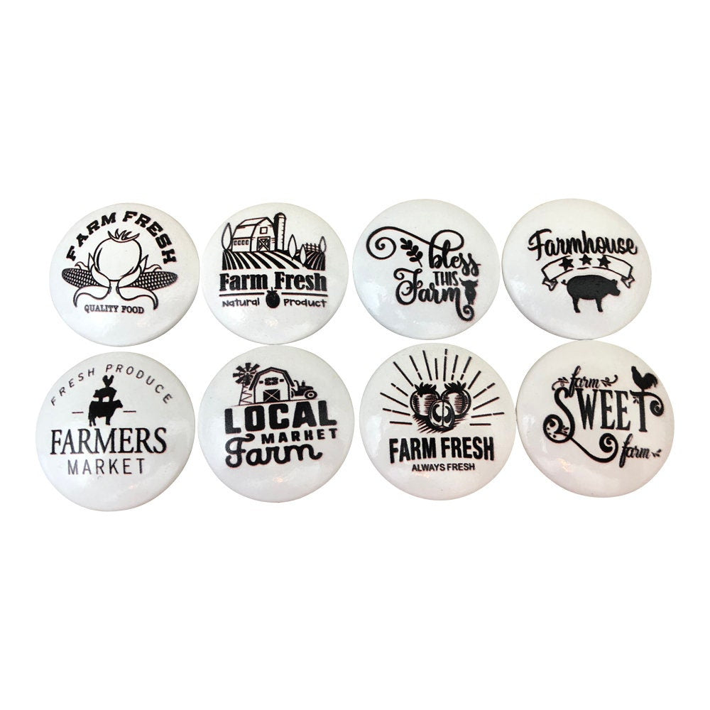 Set of 8 Black and White Farmers Market Cabinet Knobs