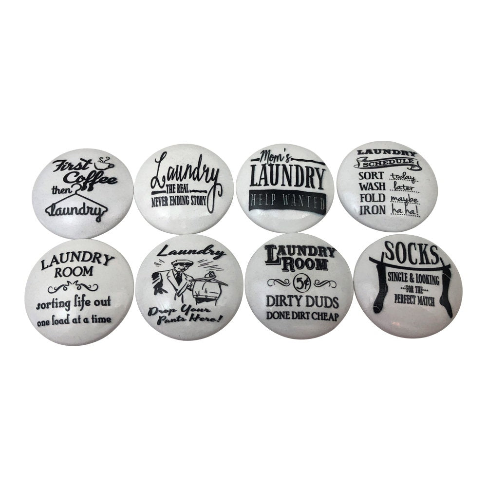 Set of 8 Black and White Laundry Room Cabinet Knobs