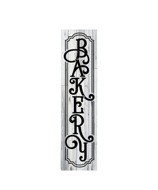 Black and White Bakery 24 Inch Vertical Wood Print Sign