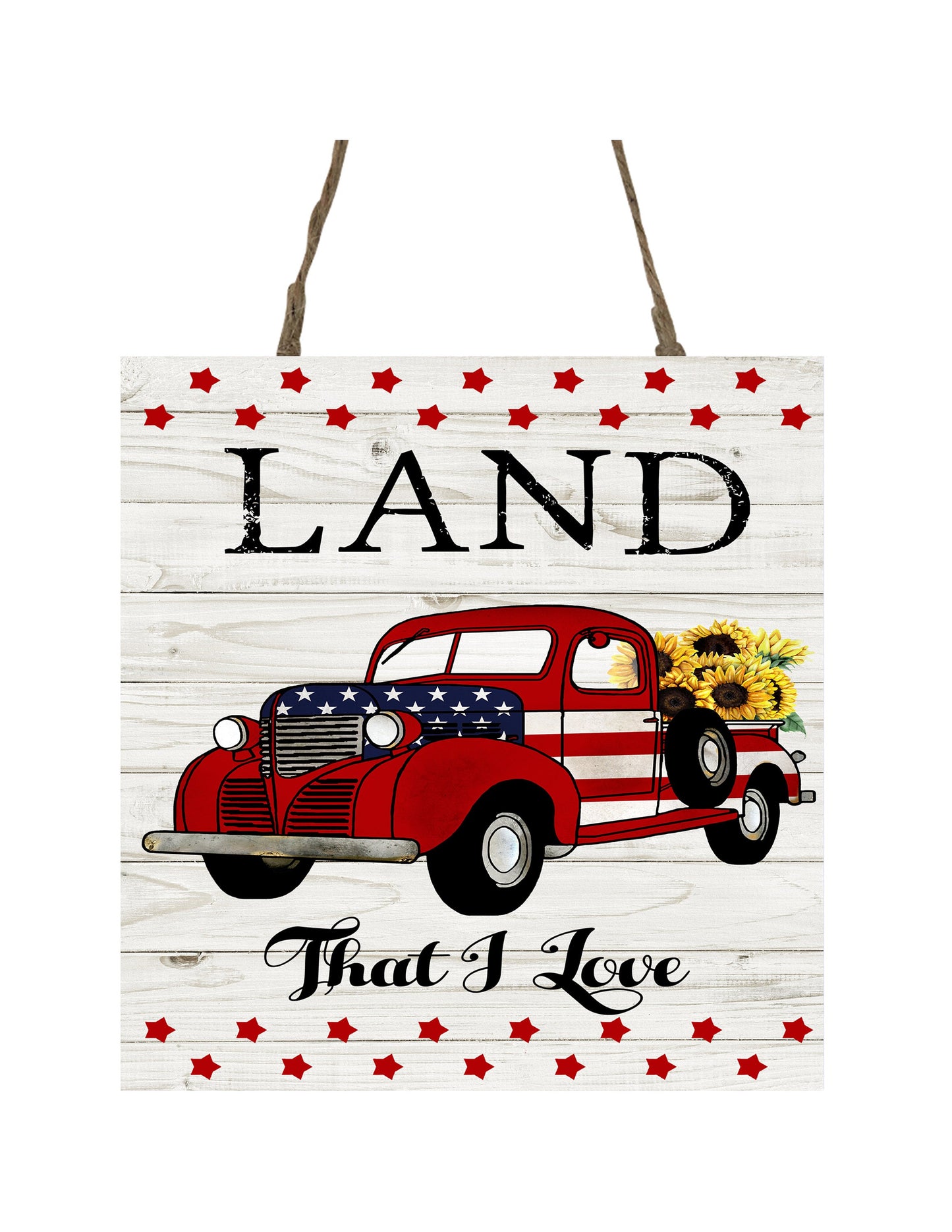 Land That I Love Vintage Truck impreso hecho a mano adorno de madera pequeño cartel