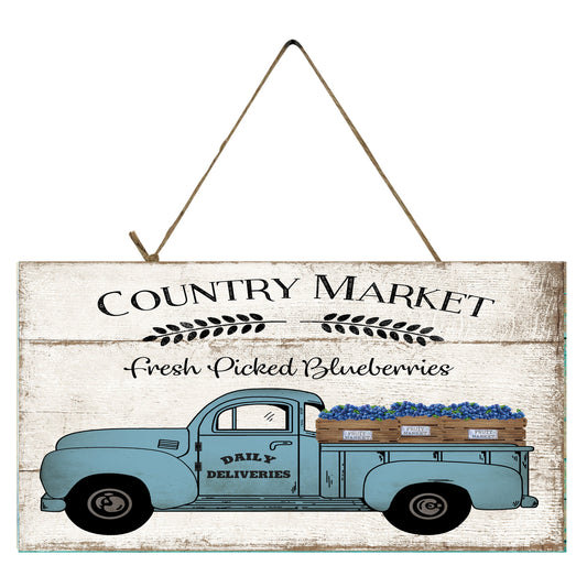 Blueberry Country Market Vintage Truck Impreso Letrero de madera hecho a mano