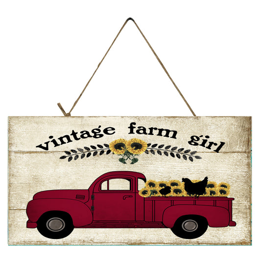 Sunflower Vintage Farm Girl Truck Printed Handmade Wood Sign