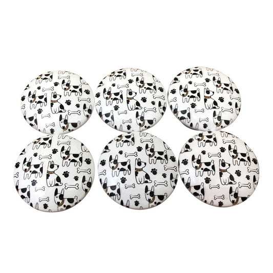 Set of 6 Black and White Dog Print Cabinet Knobs