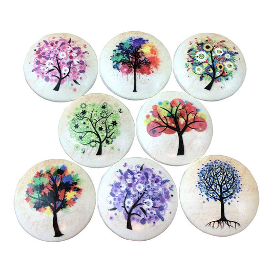 Set of 8 Colorful Trees Wood Cabinet Knobs