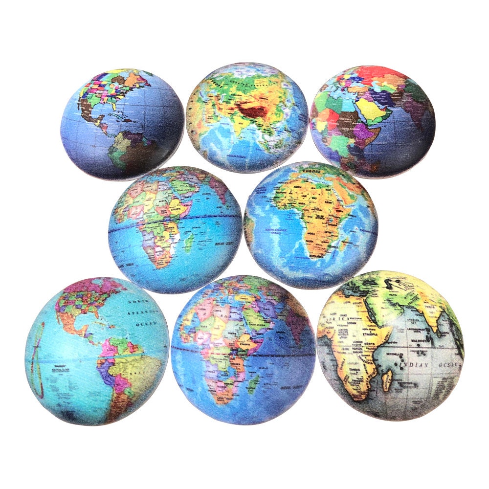 Set of 8 Colorful Maps of the World Cabinet Knobs