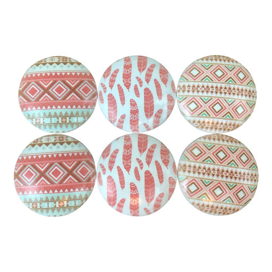 Set of 6 Peach and Mint Tribal Print Cabinet Knobs