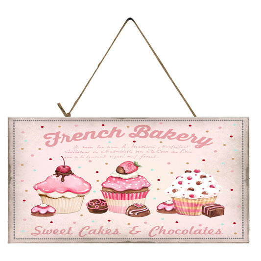 Pink Shabby French Bakery Printed Handmade Wood Sign